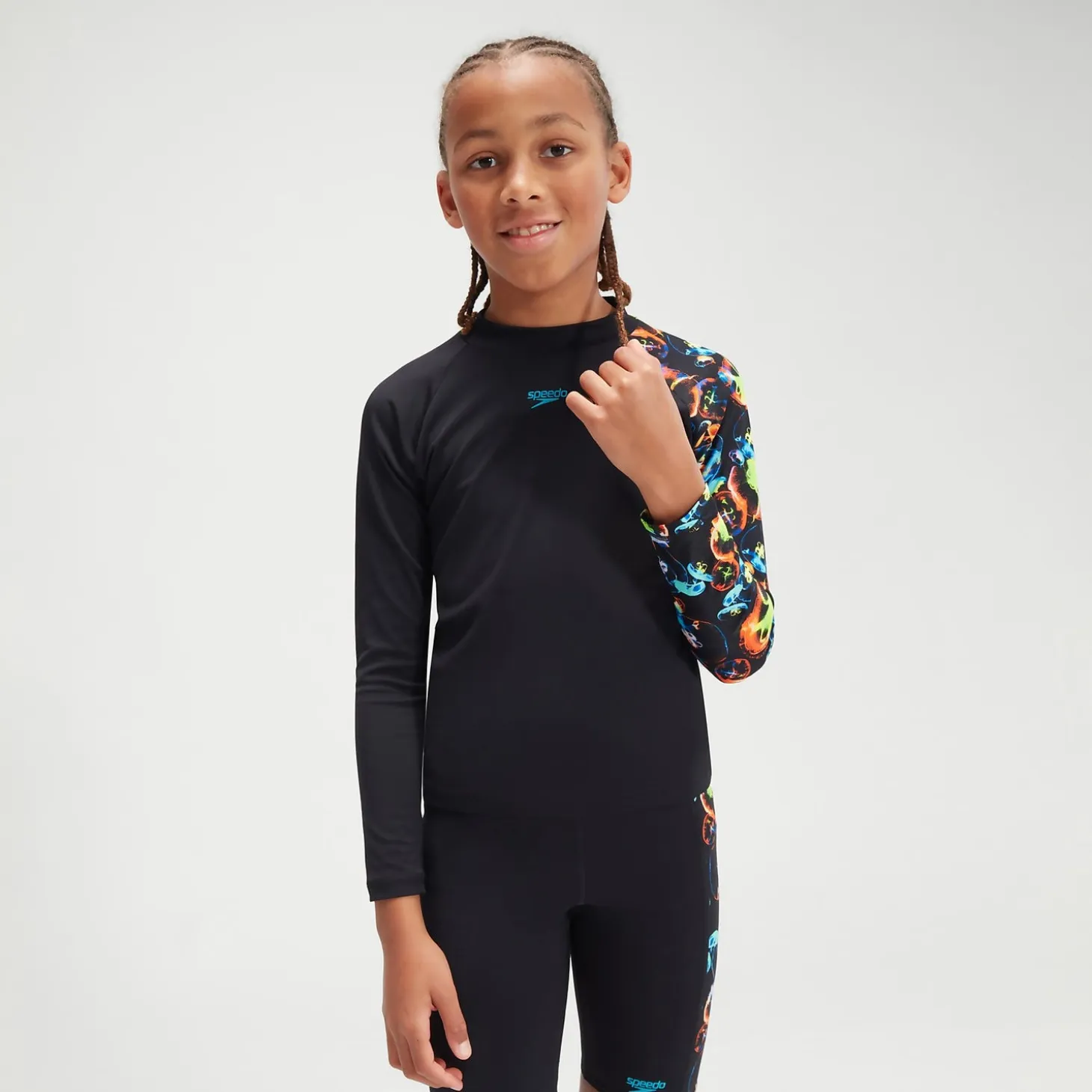 Boys' Printed Long Sleeve Rash Top Black/Blue