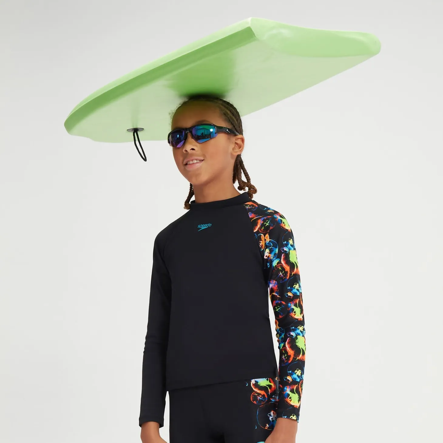 Boys' Printed Long Sleeve Rash Top Black/Blue