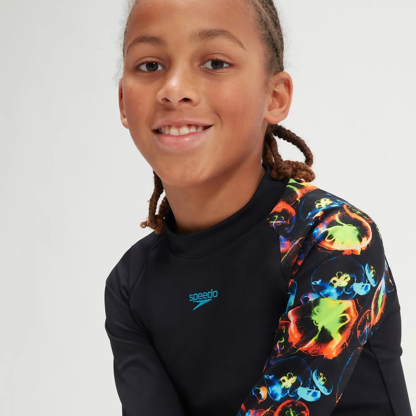 Boys' Printed Long Sleeve Rash Top Black/Blue