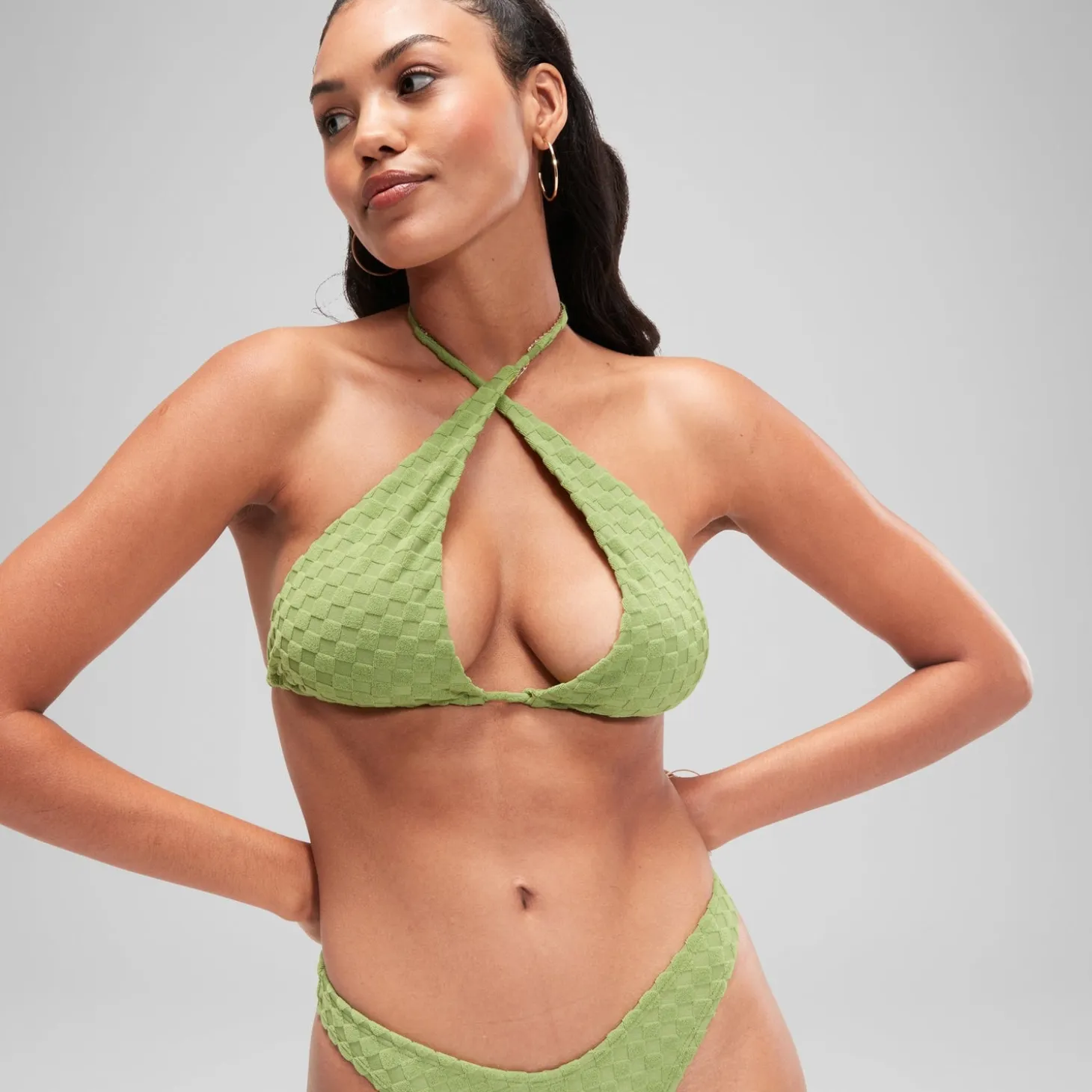 FLU3NTE Terry Triange Bikini Top Green