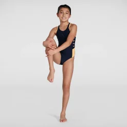 Girls' Boom Logo Splice Muscleback Swimsuit Blue/Orange