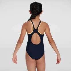Girls' Boom Logo Splice Muscleback Swimsuit Blue/Orange