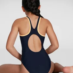 Girls' Boom Logo Splice Muscleback Swimsuit Blue/Orange