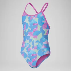 Girls' Club Training Allover Digital Vback Swimsuit Pink/Blue
