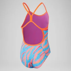 Girls' Club Training Allover Digital Vback Swimsuit Pink/Blue