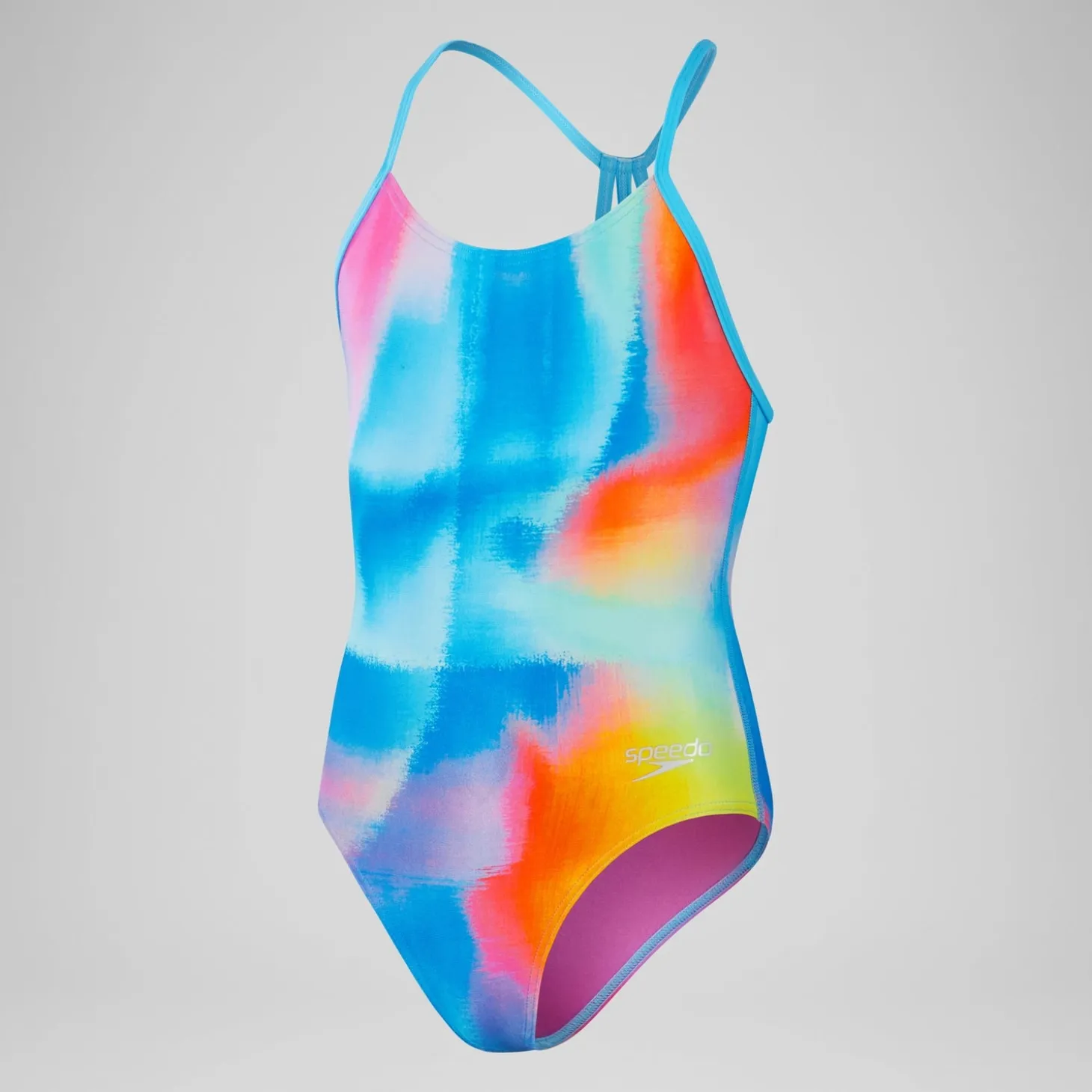 Girls' Club Training Allover Lane Line Back Swimsuit Pink/Yellow