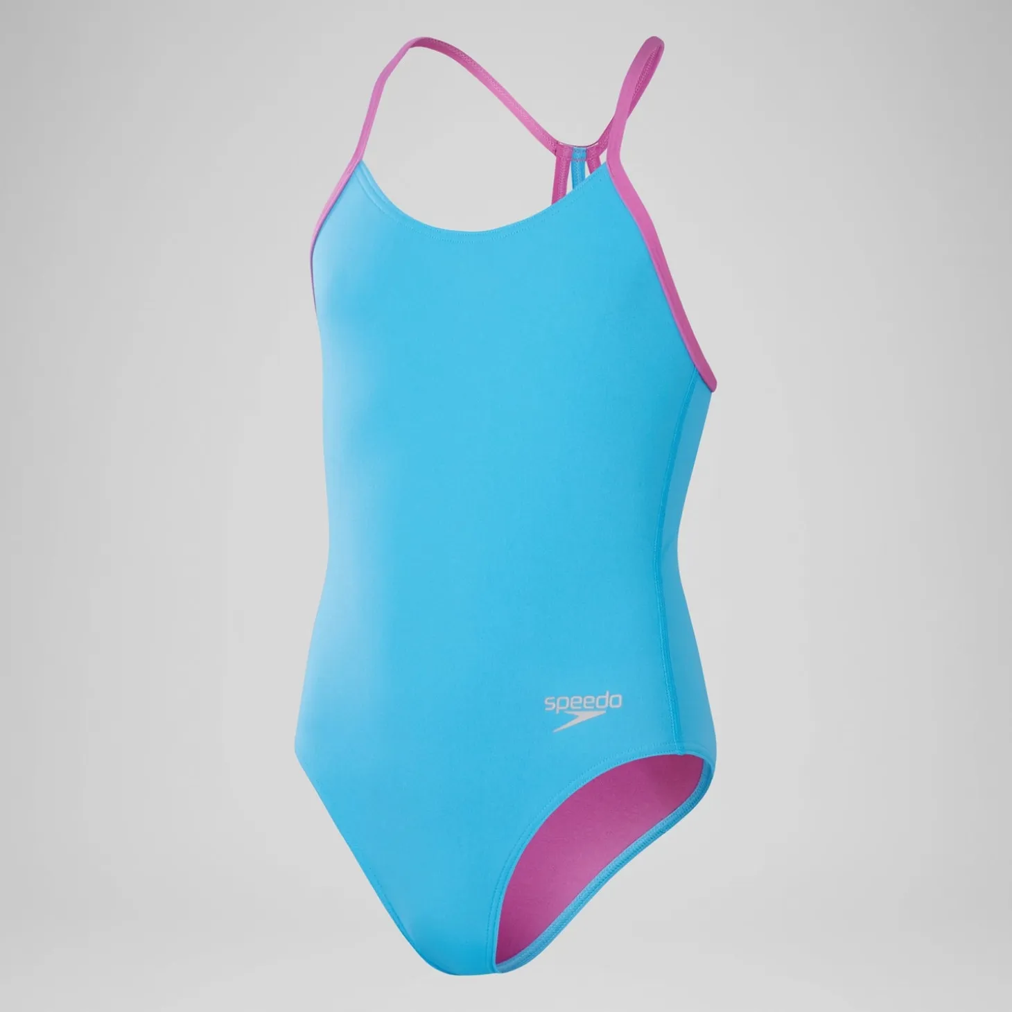 Girls' Club Training Solid Lane Line Back Swimsuit Blue