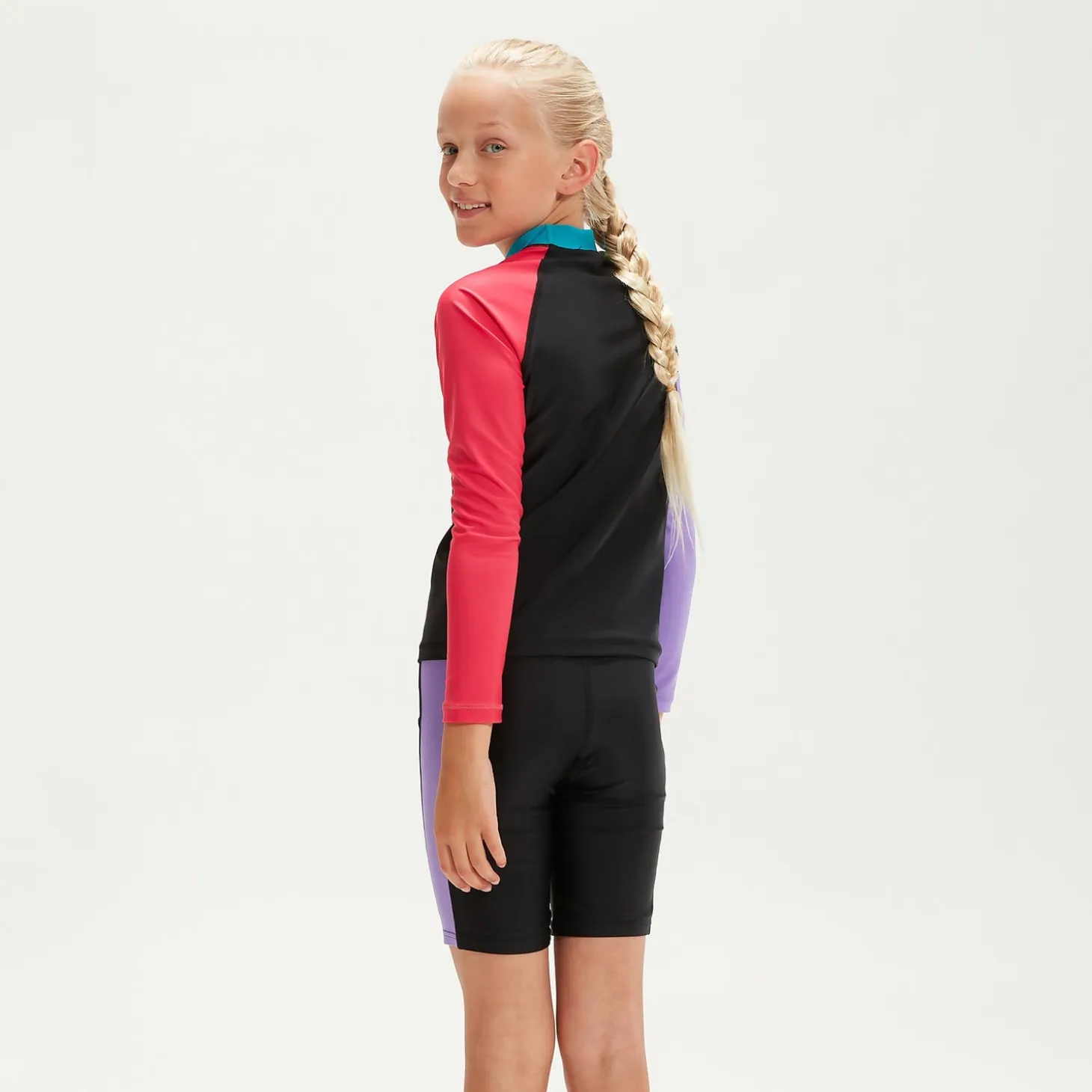 Girls' Colourblock Rash Top & Jammer Set Black/Pink