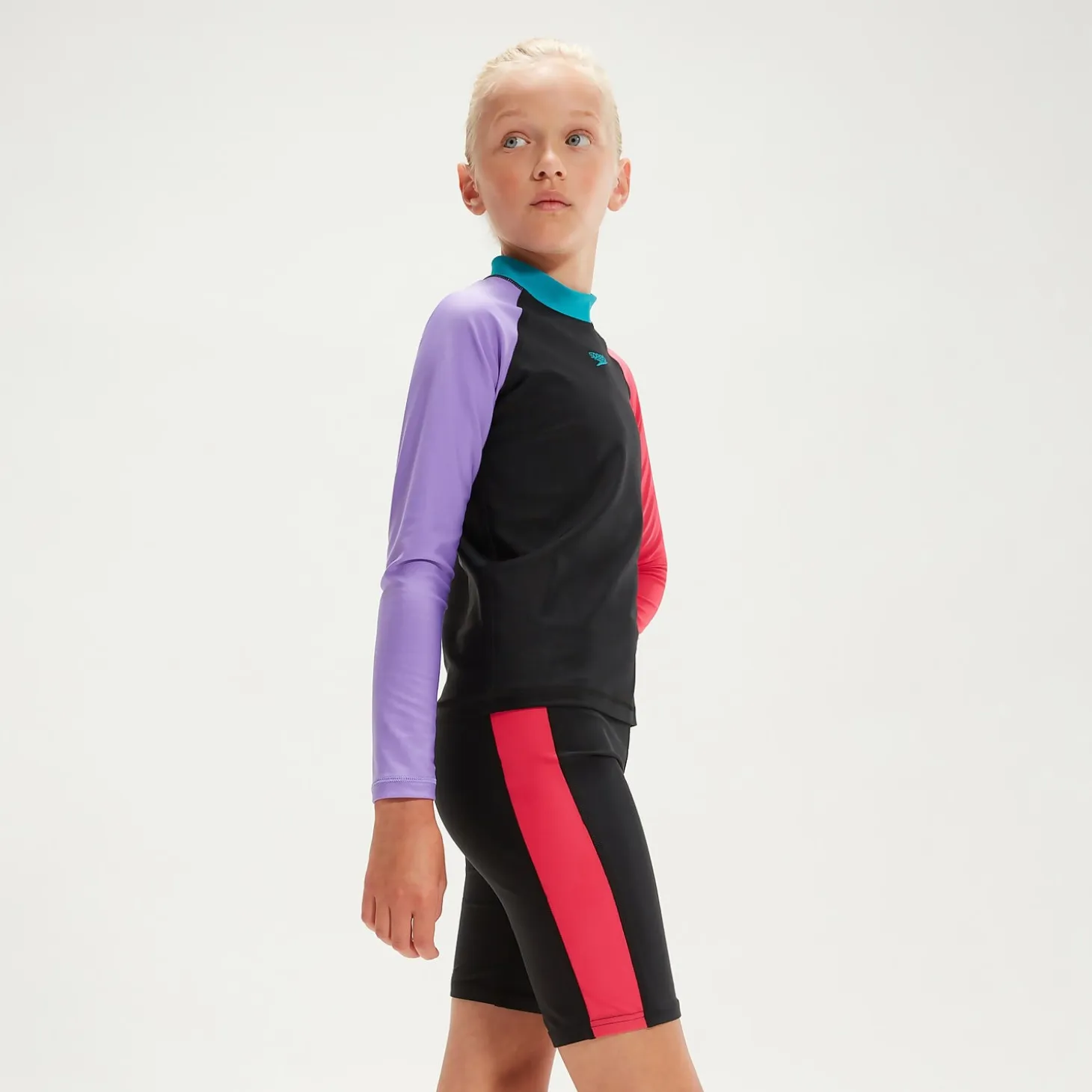 Girls' Colourblock Rash Top & Jammer Set Black/Pink