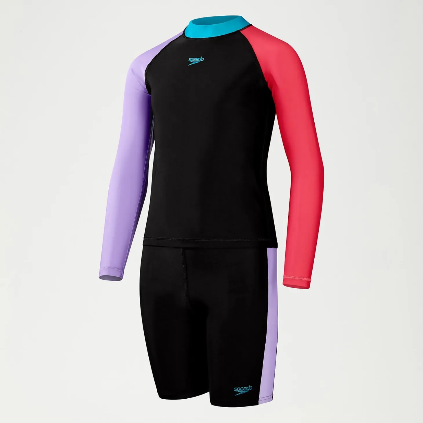 Girls' Colourblock Rash Top & Jammer Set Black/Pink