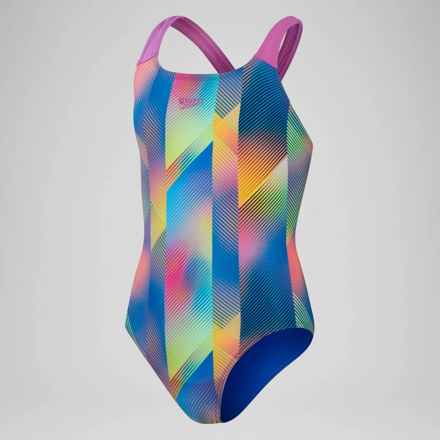 Girls' Digital Allover Powerback Swimsuit Blue/Pink