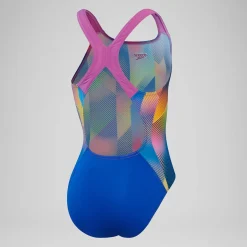 Girls' Digital Allover Powerback Swimsuit Blue/Pink