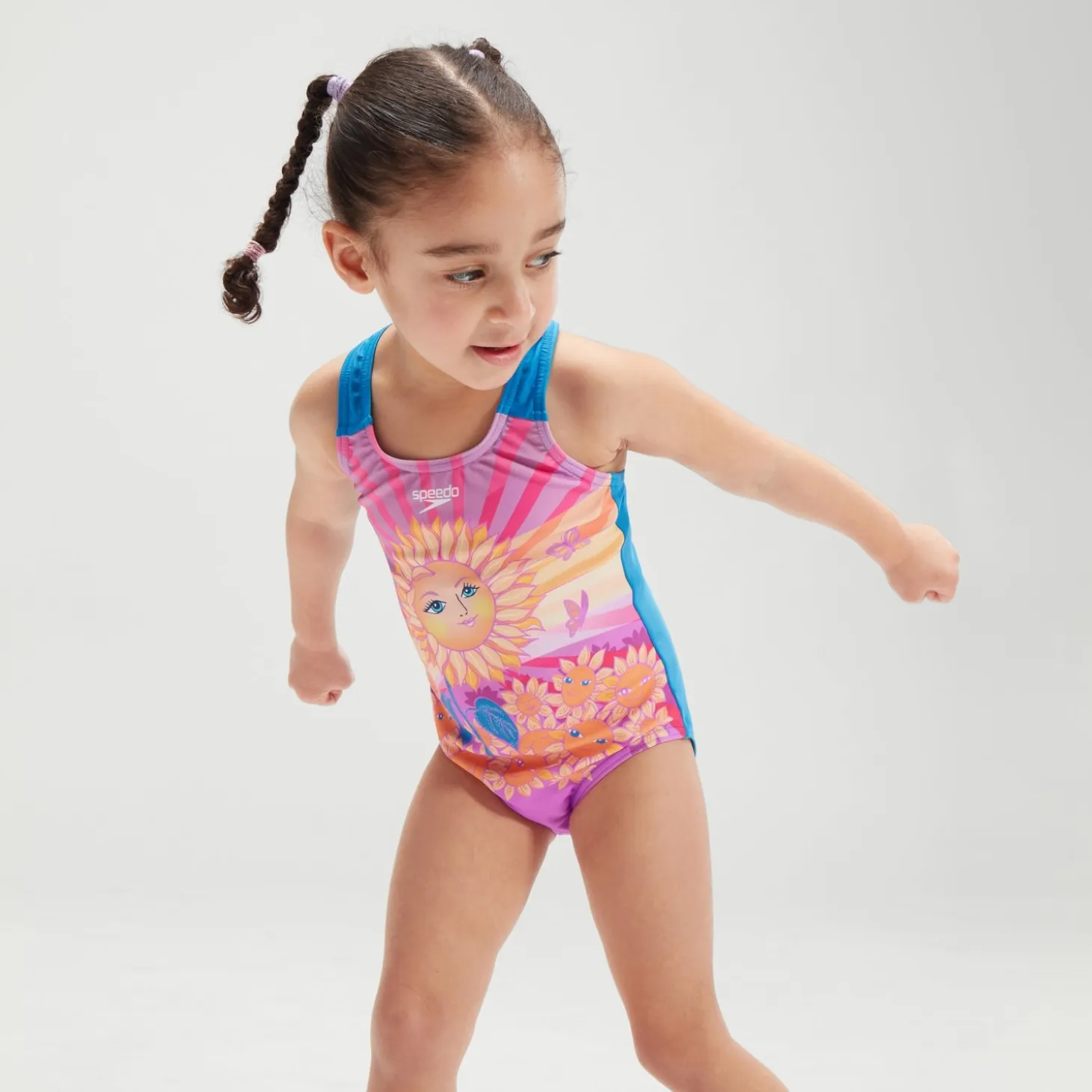 Girls' Digital Printed Swimsuit Purple/Orange