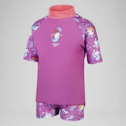 Girls' Digital Short Sleeve Rash Top Set Pink/Purple
