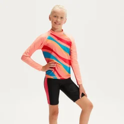 Girls' Long Sleeve Rash Top Coral/Aqua