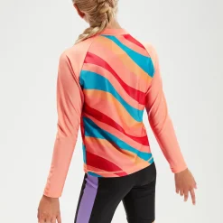 Girls' Long Sleeve Rash Top Coral/Aqua