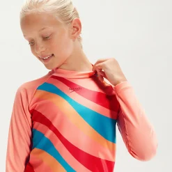 Girls' Long Sleeve Rash Top Coral/Aqua
