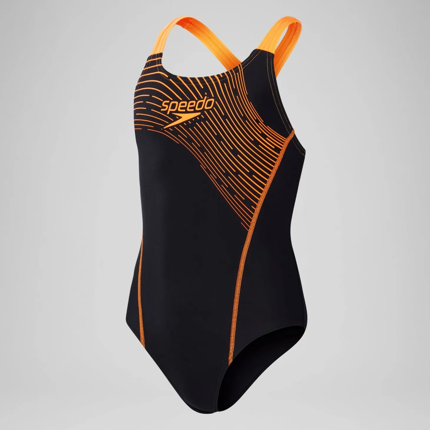 Girls' Medley Logo Swimsuit Black/Orange