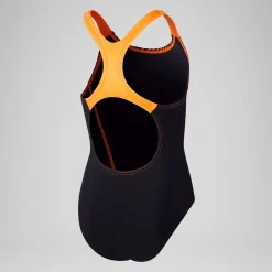 Girls' Medley Logo Swimsuit Black/Orange
