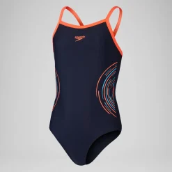 Girls' Plastisol Placement Thinstrap Muscleback Swimsuit Navy/Red