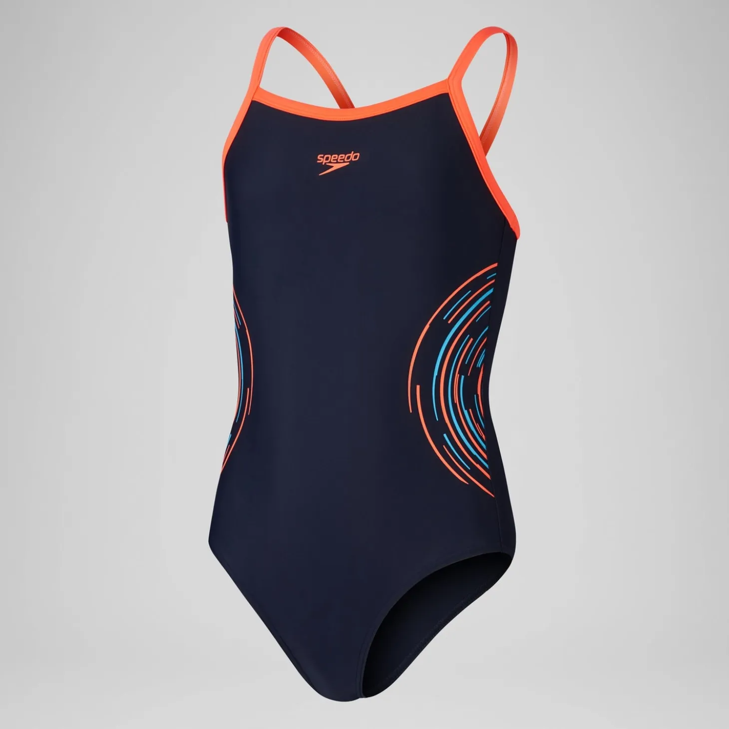 Girls' Plastisol Placement Thinstrap Muscleback Swimsuit Navy/Red