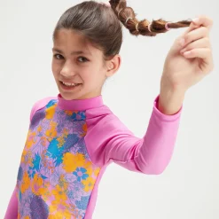 Girls' Printed Long Sleeve Rash Top Violet/Mango