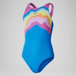 Girls' Printed Pulseback Swimsuit Blue