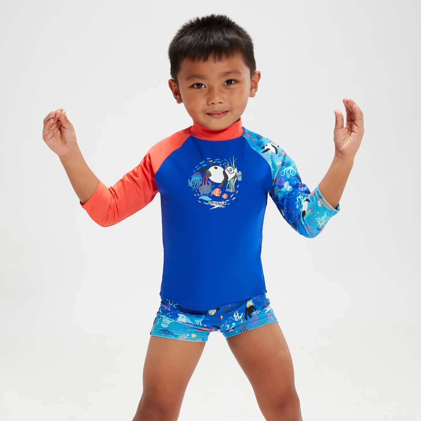 Infant Boys' Long Sleeve Printed Rash Top Coral/Blue