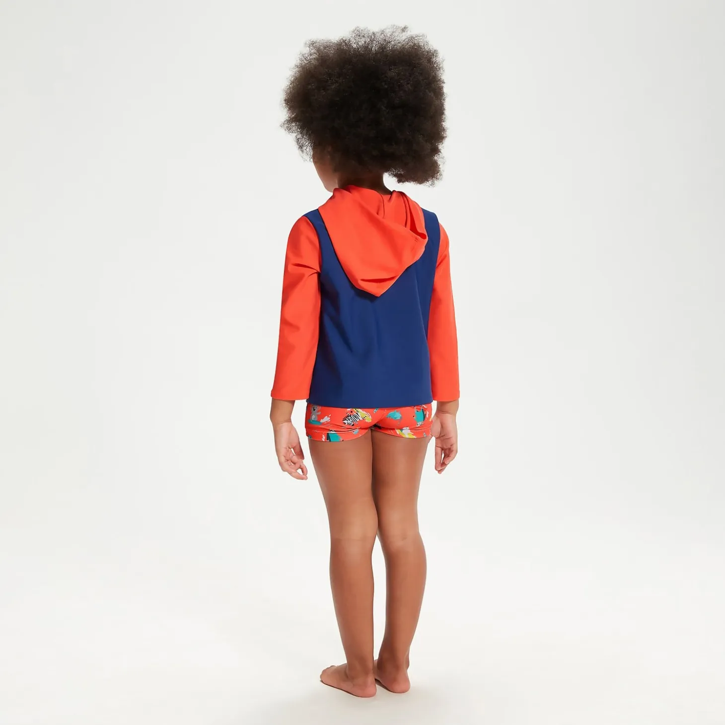 Infant Unisex Learn To Swim Essential Hooded Rash Top Blue/Coral