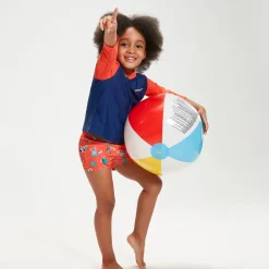 Infant Unisex Learn To Swim Essential Hooded Rash Top Blue/Coral
