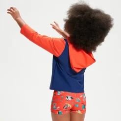 Infant Unisex Learn To Swim Essential Hooded Rash Top Blue/Coral