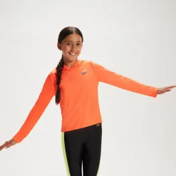 Junior Unisex Hooded Long Sleeve Rash Top Orange/Blue