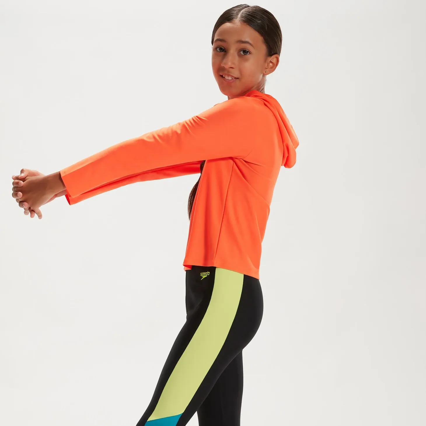 Junior Unisex Hooded Long Sleeve Rash Top Orange/Blue