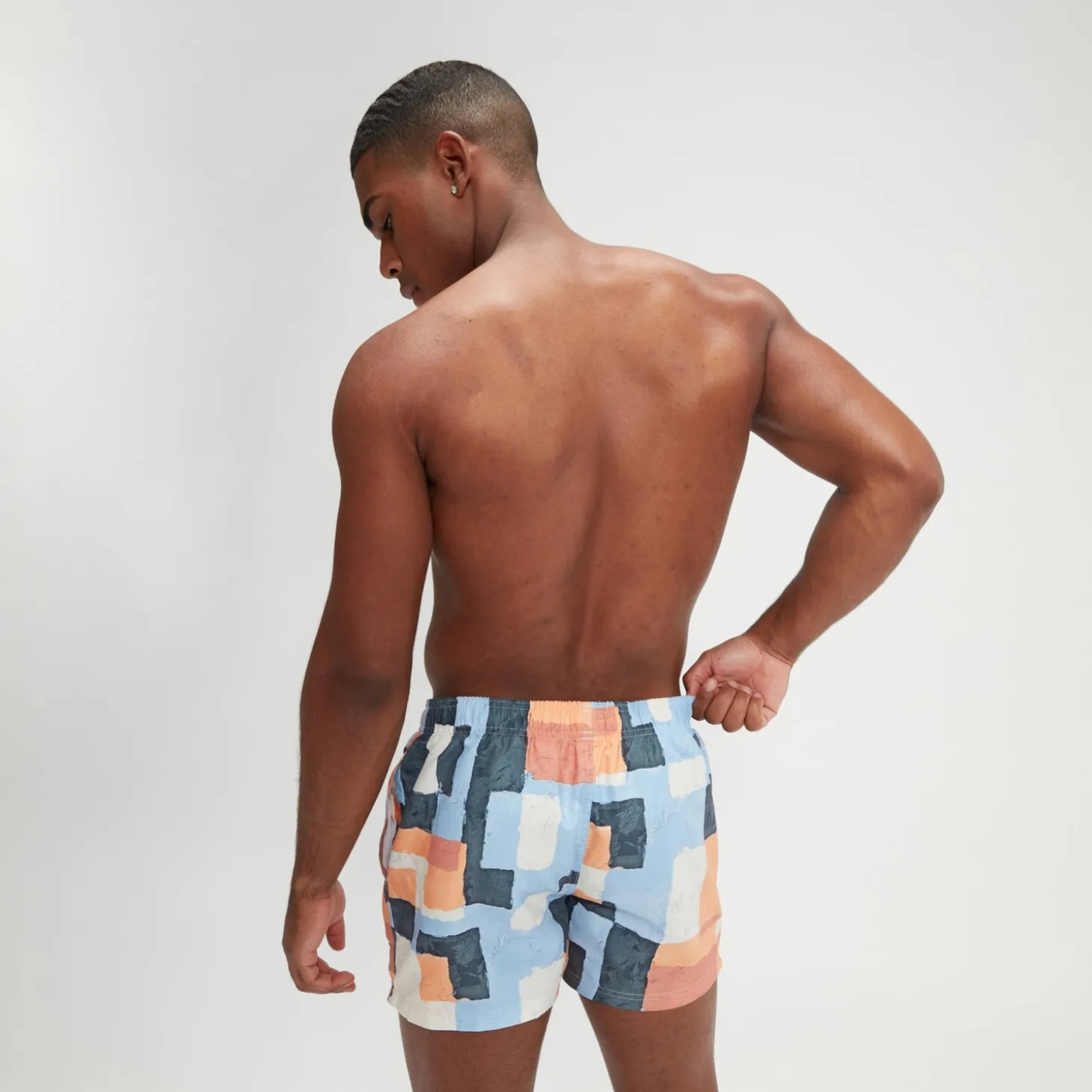 Men's Digital Printed Leisure 14" Swim Shorts Orange/Blue