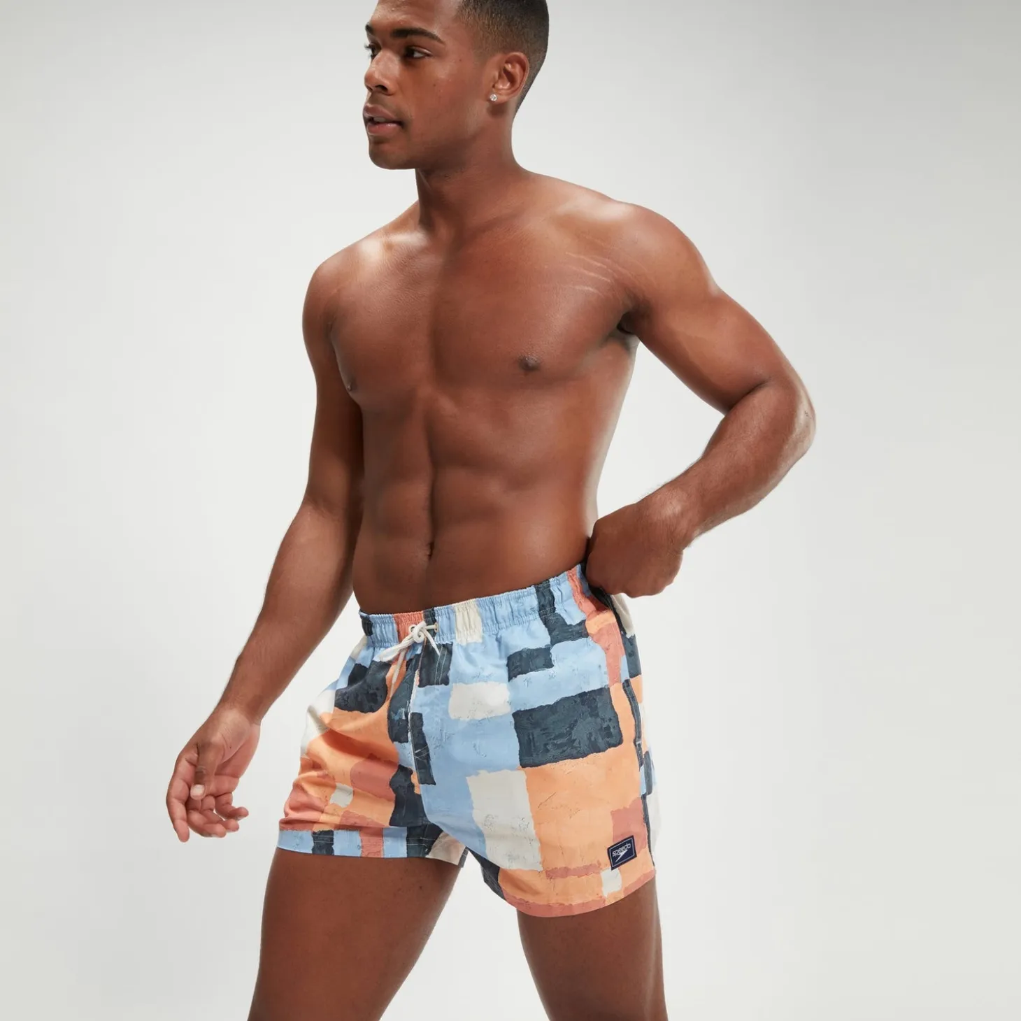 Men's Digital Printed Leisure 14" Swim Shorts Orange/Blue