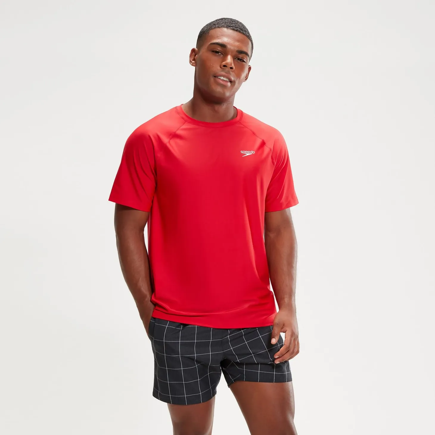 Men's Essential Short Sleeve Swim Top Red