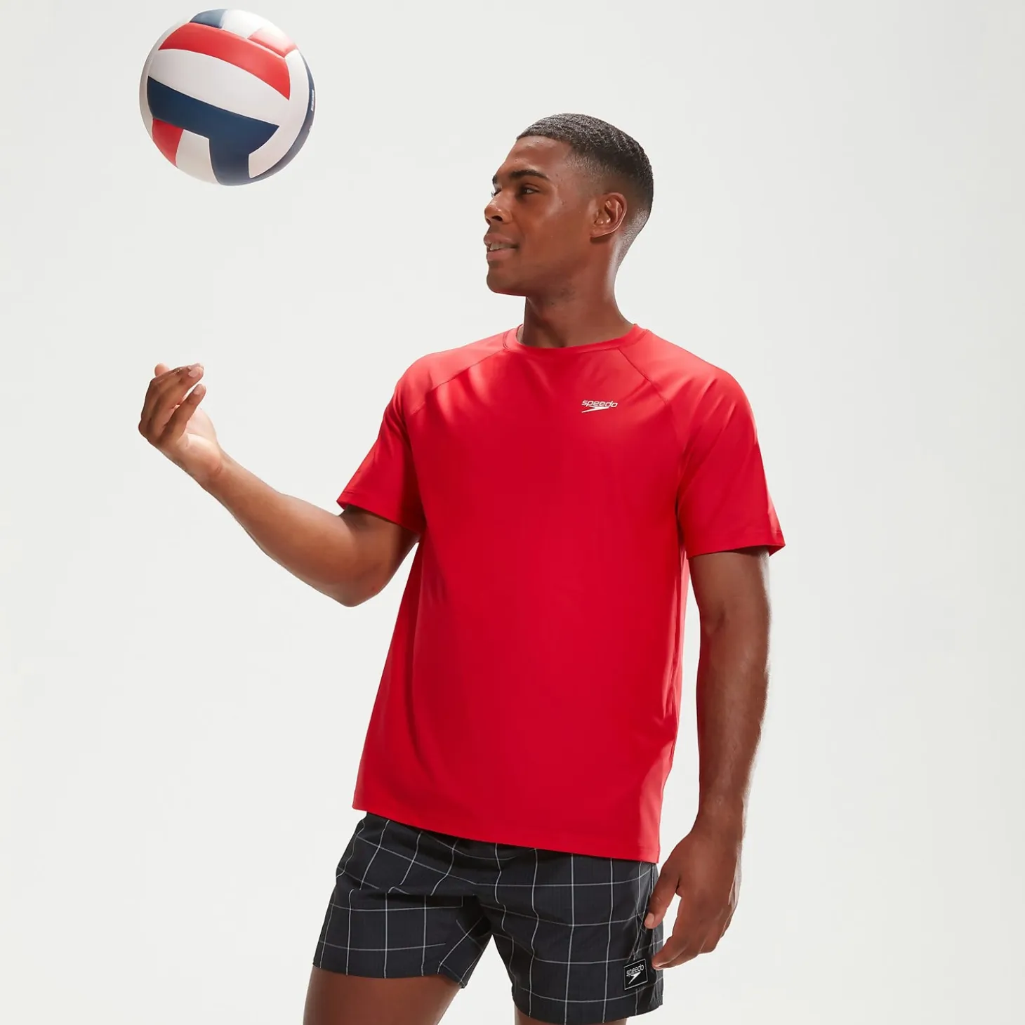 Men's Essential Short Sleeve Swim Top Red