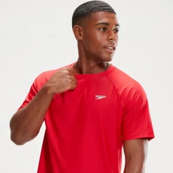 Men's Essential Short Sleeve Swim Top Red