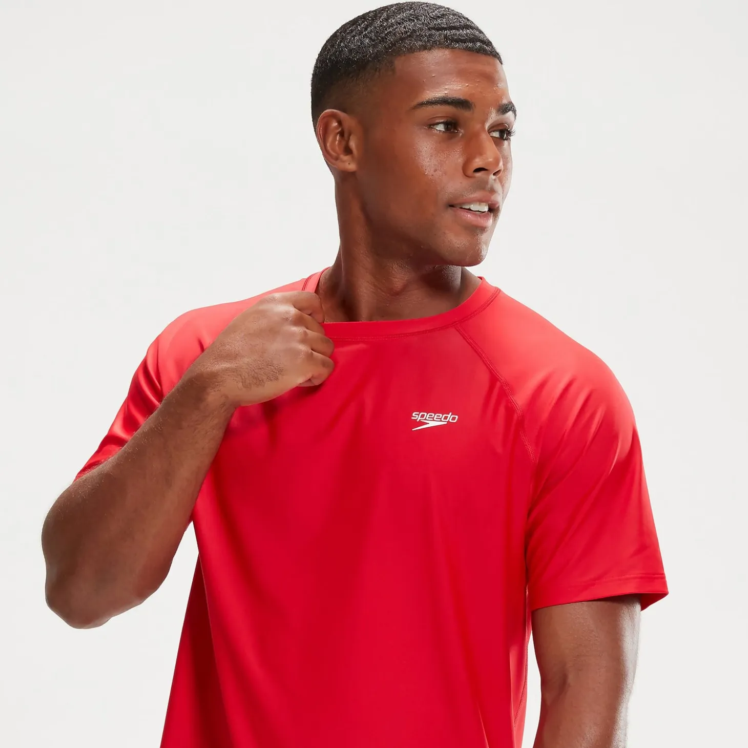 Men's Essential Short Sleeve Swim Top Red