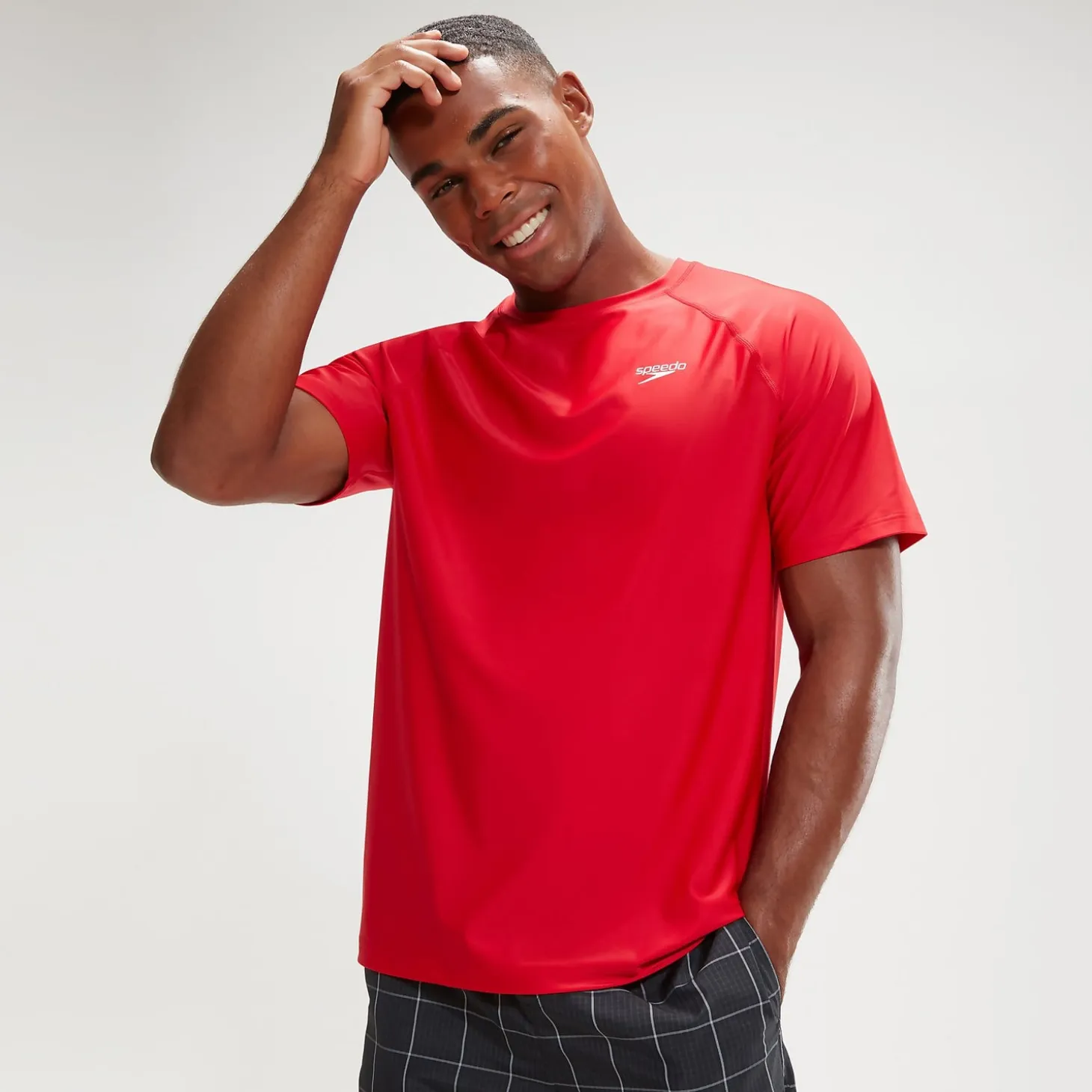 Men's Essential Short Sleeve Swim Top Red