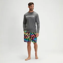 Men's Long Sleeve Graphic Swim Shirt Grey