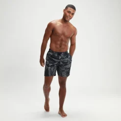 Men's Printed Leisure 18" Swim Shorts Black/Grey