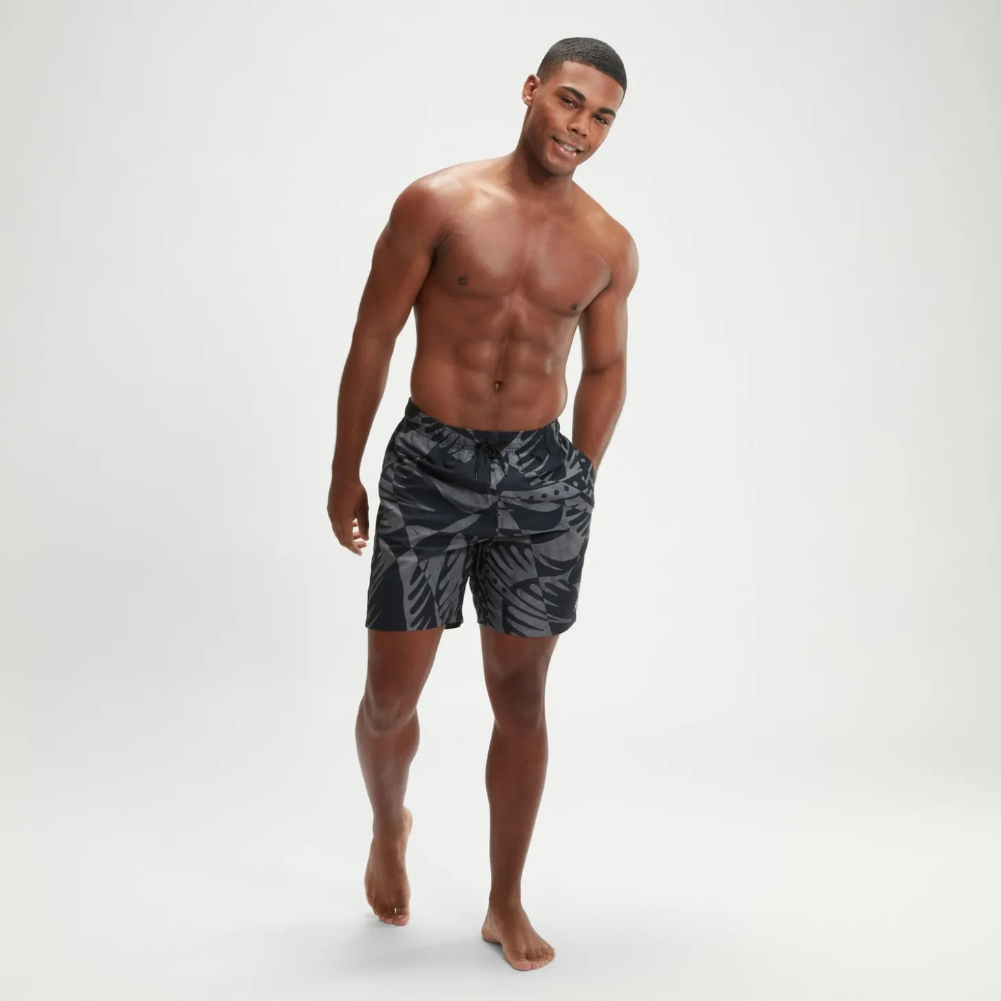 Men's Printed Leisure 18" Swim Shorts Black/Grey