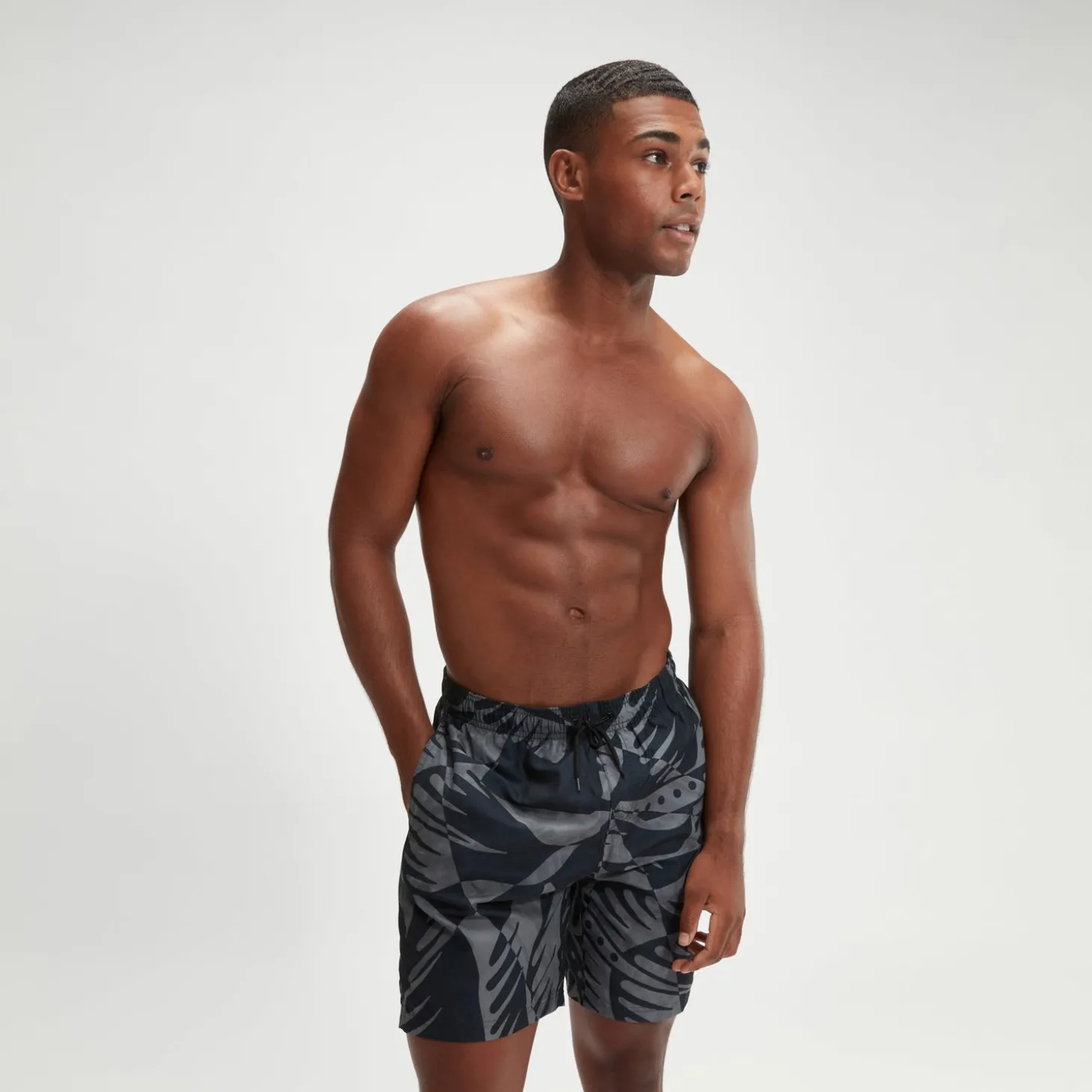 Men's Printed Leisure 18" Swim Shorts Black/Grey