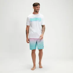 Men's Short Sleeve Graphic Swim Shirt White/Blue
