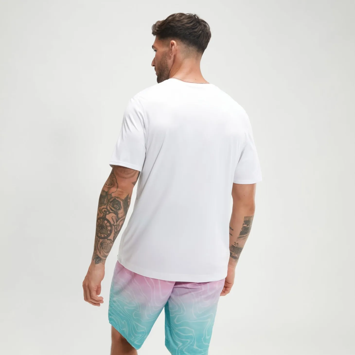 Men's Short Sleeve Graphic Swim Shirt White/Blue