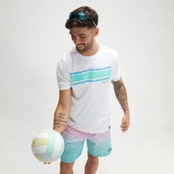 Men's Short Sleeve Graphic Swim Shirt White/Blue