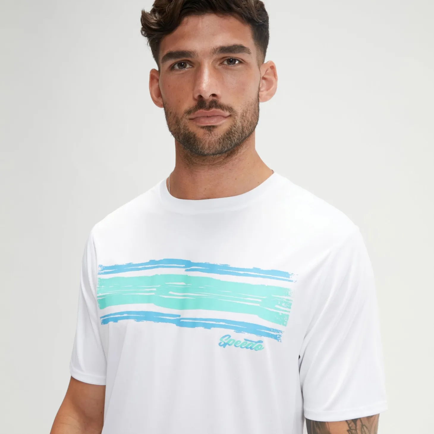 Men's Short Sleeve Graphic Swim Shirt White/Blue