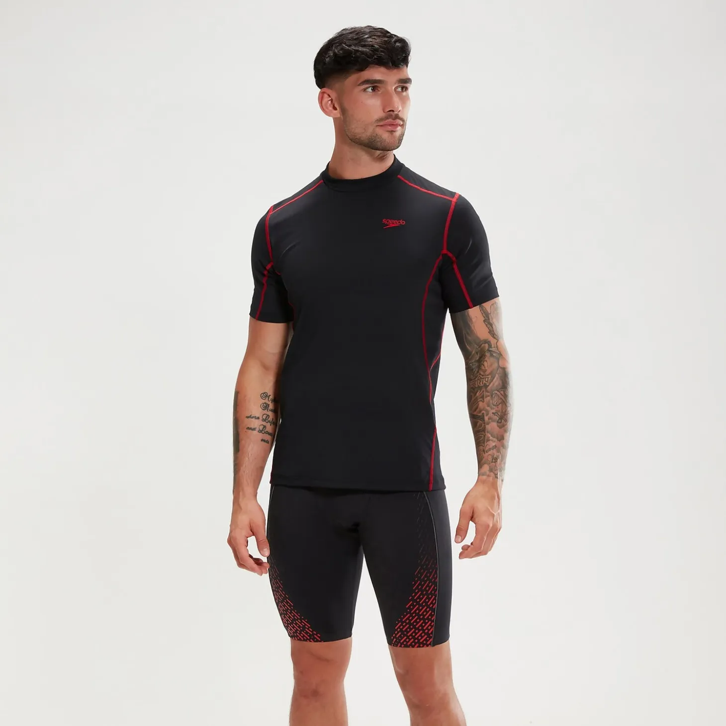 Men's Tech Short Sleeve Rash Top Black/Red