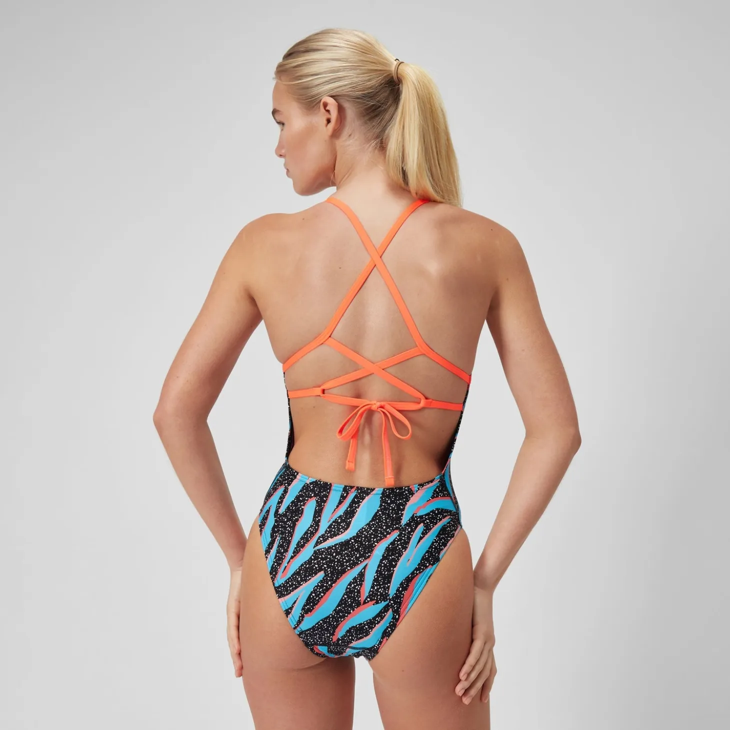 Women's Club Training Allover Lattice Tie Back Swimsuit Blue/Blue
